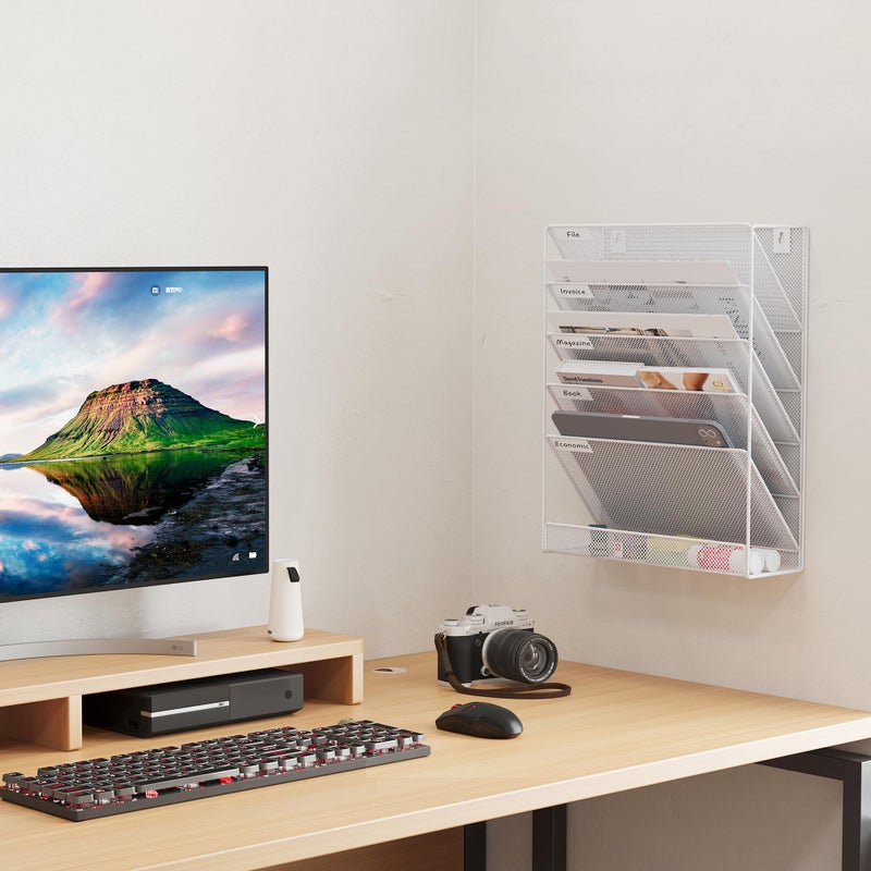 EasyPAG 5 Tier Wall File Holder, Mesh Hanging Folder Organizer with Classify Label, Versatile Desk File Holder, Vertical Wall Mounted Mail Organizer for Office Home Cubicle, White - Image 5